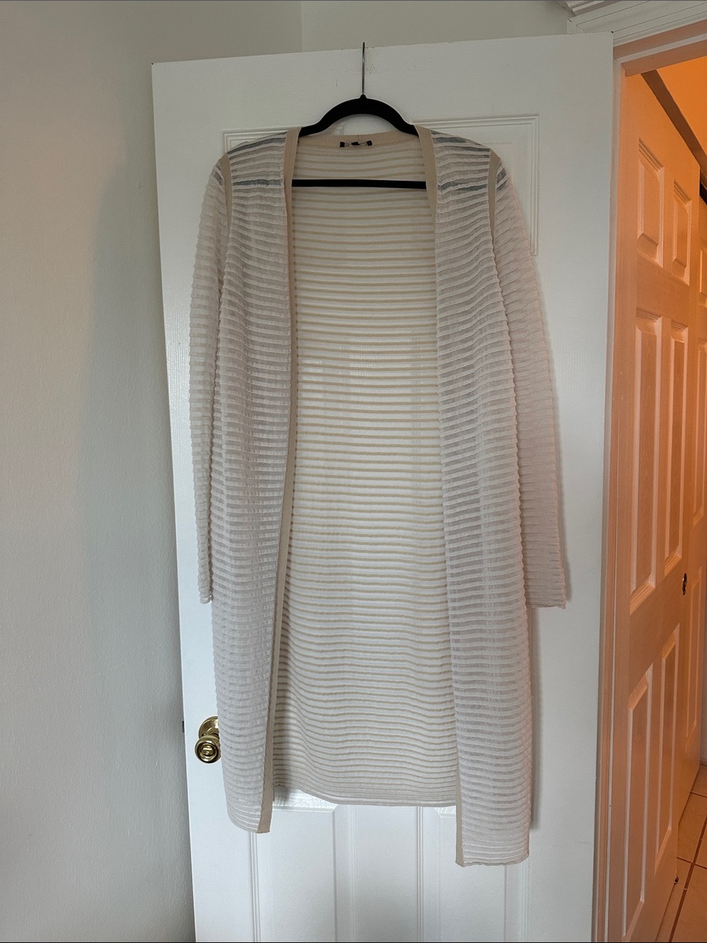 Lafayette 148 New York Cream & White Striped Midi Dress and Cardigan set - Picture 4 of 5